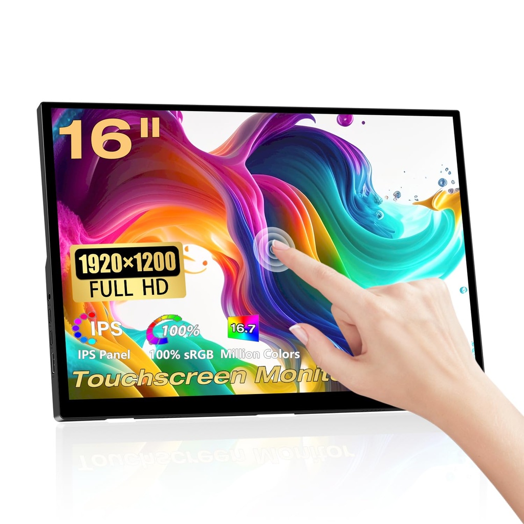 Pisichen Portable Monitor Touchscreen, 16 Inch 1920X1200P Touch Screen Laptop Monitor IPS 