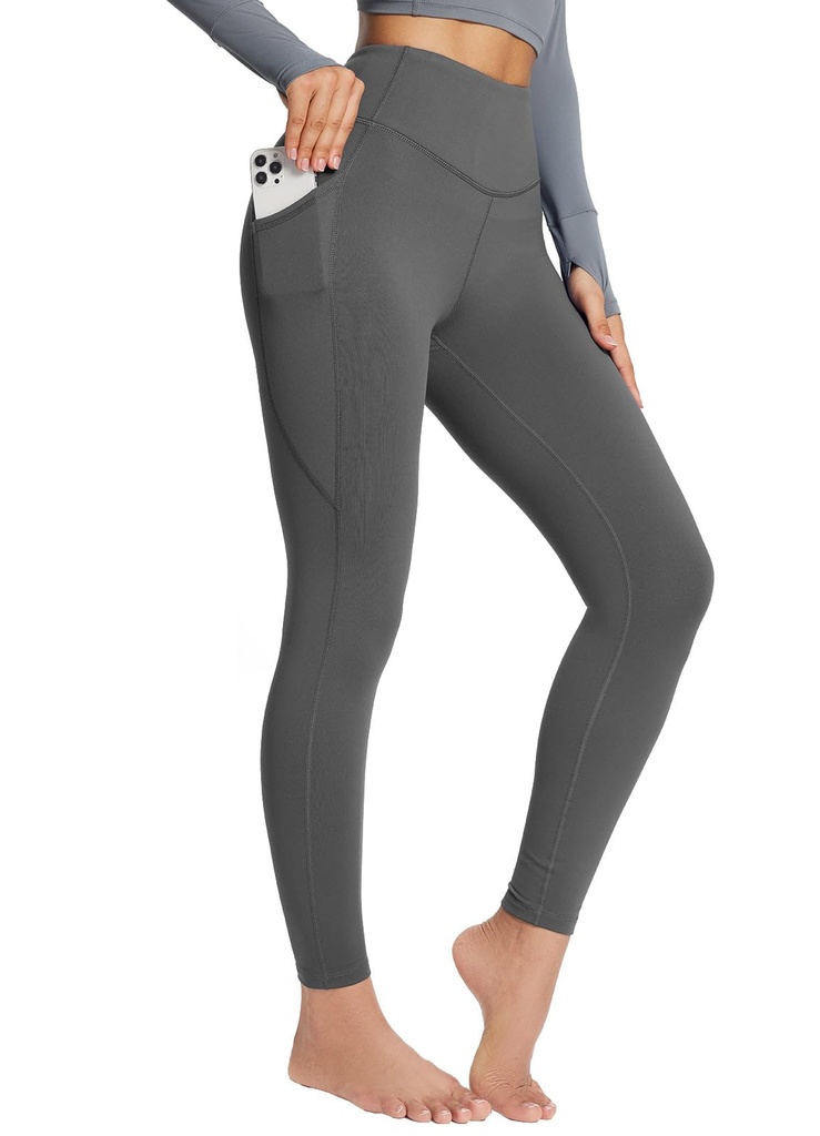baleaf Women's Fleece Lined Leggings Thermal Pants with Pockets Winter Warm High Waisted (Grey, M)