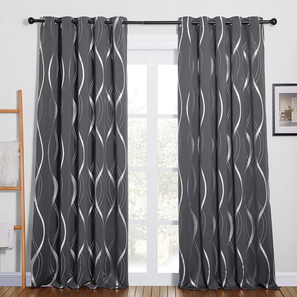 PONY DANCE Grey Curtains - 66 x 90 Inch, Eyelet Blackout Thermal Curtains for Living Room,