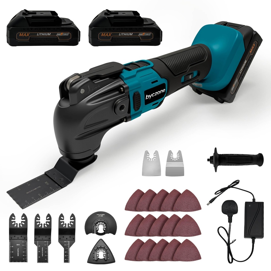 Cordless Oscillating Multitool with 2x2000mAh Battery, Cordless Multi Tools with 6 Variable