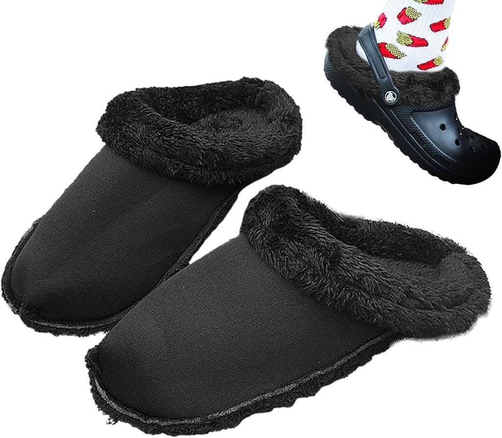 Warm Liner Clogs with Removable White Fur Insert Lining - Shoes for Clogs (Black, 4UK)