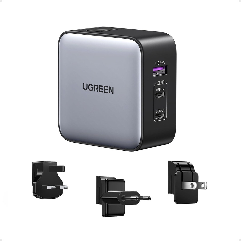 UGREEN Universal Travel Adapter, 65W USB C Charger GaN Fast Charger Nexode 3-Port