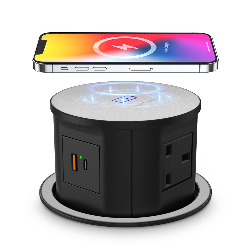 Automatic Pop up Power Socket with 15W Wireless Charger,Pop up Plug Extension Socket Safe w