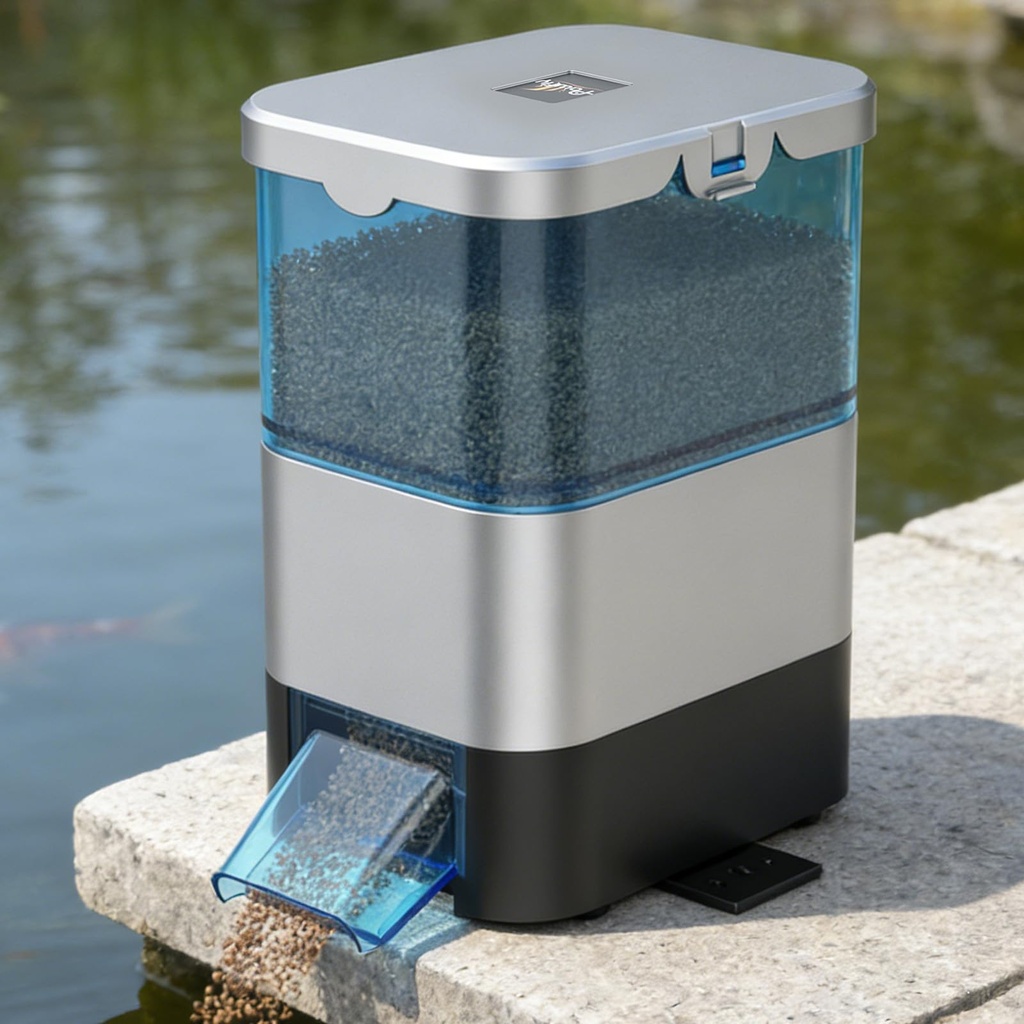 Pawfly Automatic Fish Feeder for Pond, 2.8 L Large Capacity Pond with Timer, Adjustable Aut