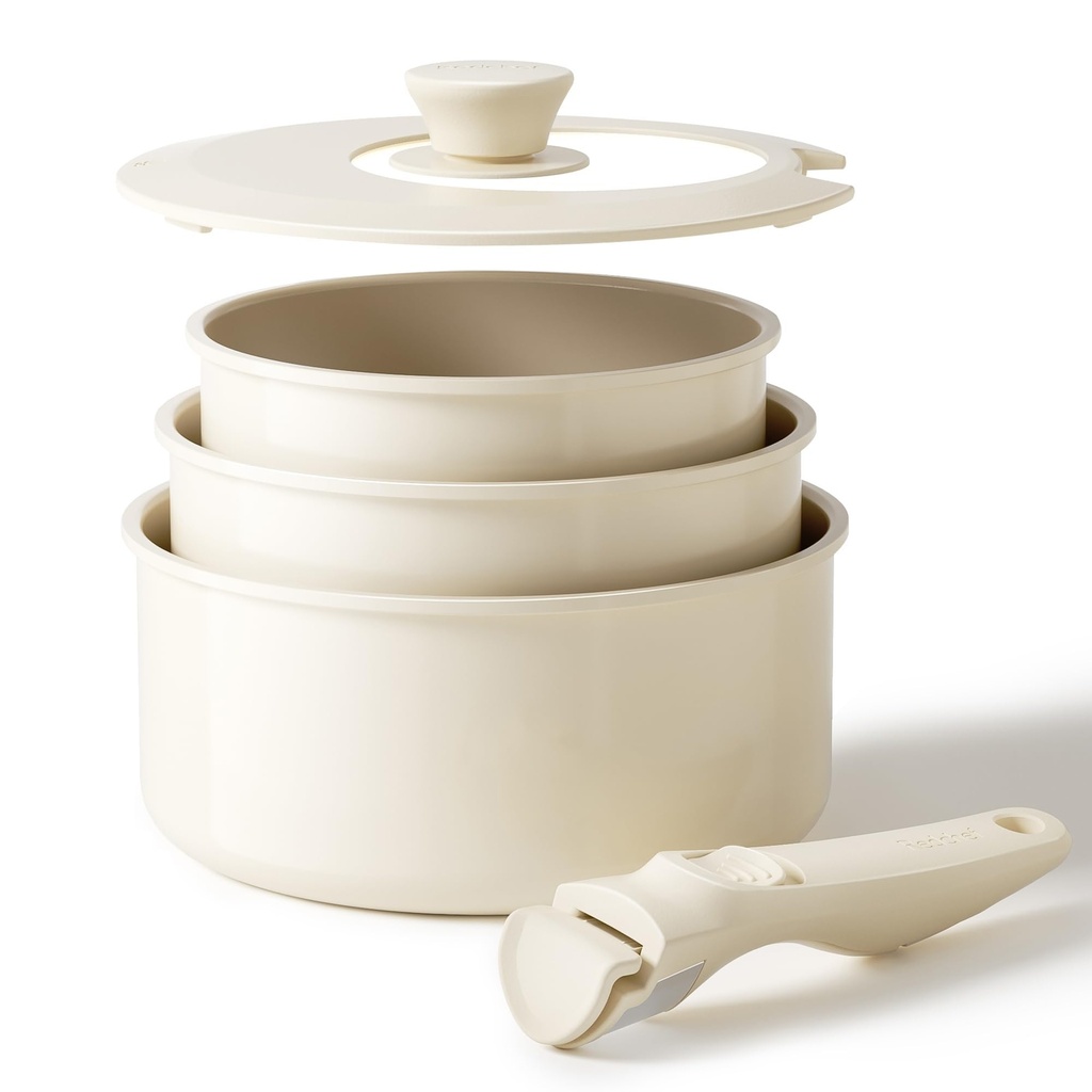 Redchef Ceramic Saucepans Set 16/18/20 cm with Removable Handle, Pot Set Induction Safe, No
