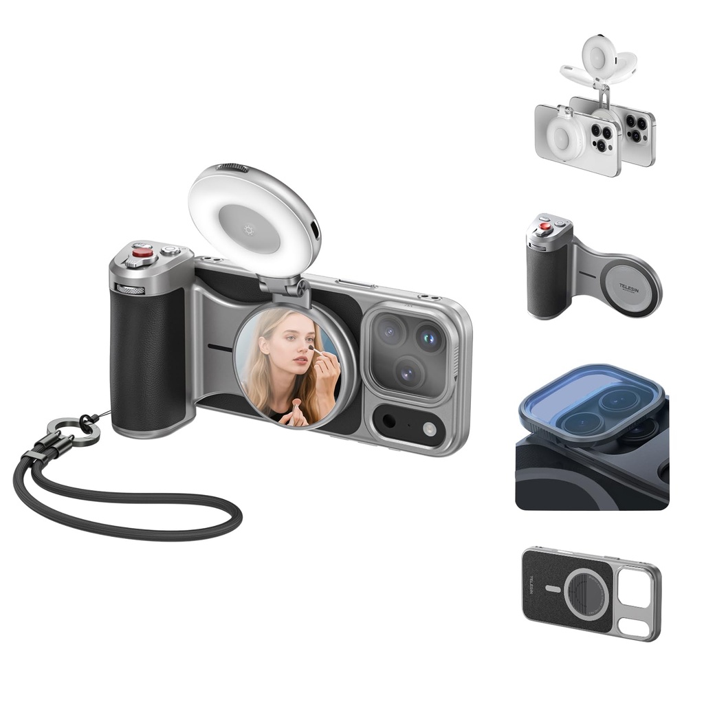 Master Grip Kit for iPhone 17 Pro,Magnetic Phone Camera Grip with Phone Selfie Light