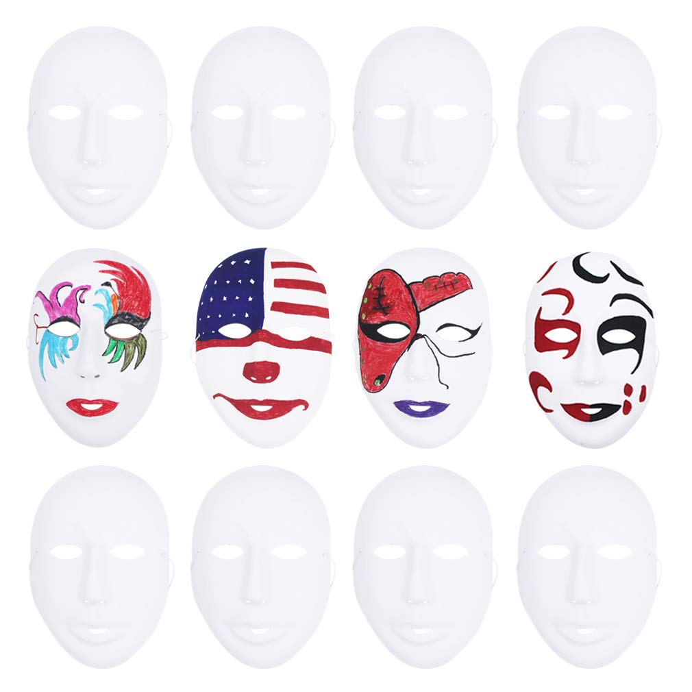 COOKY.D 12pcs White Plastic Full Face Dance Mask Blank Halloween Party Mask DIY Cosplay Mas