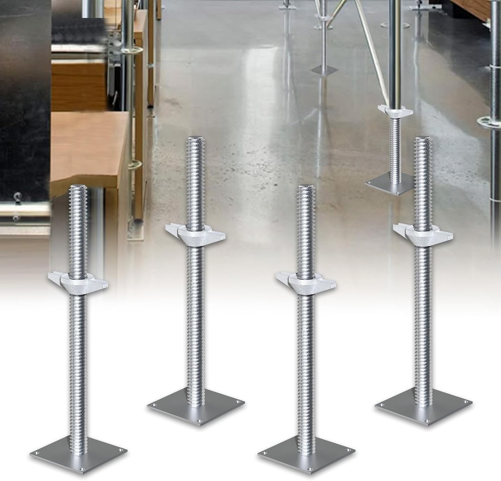 WUDLEP 4 Pack Screw Jack Scaffold, 19" Adjustable Scaffold Leveling Jack with 4" OD Base Plate
