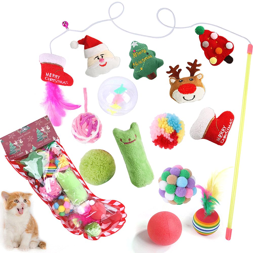 Speedy Panther 14 Pcs Cat Toys for Indoor Cats - Teaser Wand, Christmas Kitten Toy, Interac
