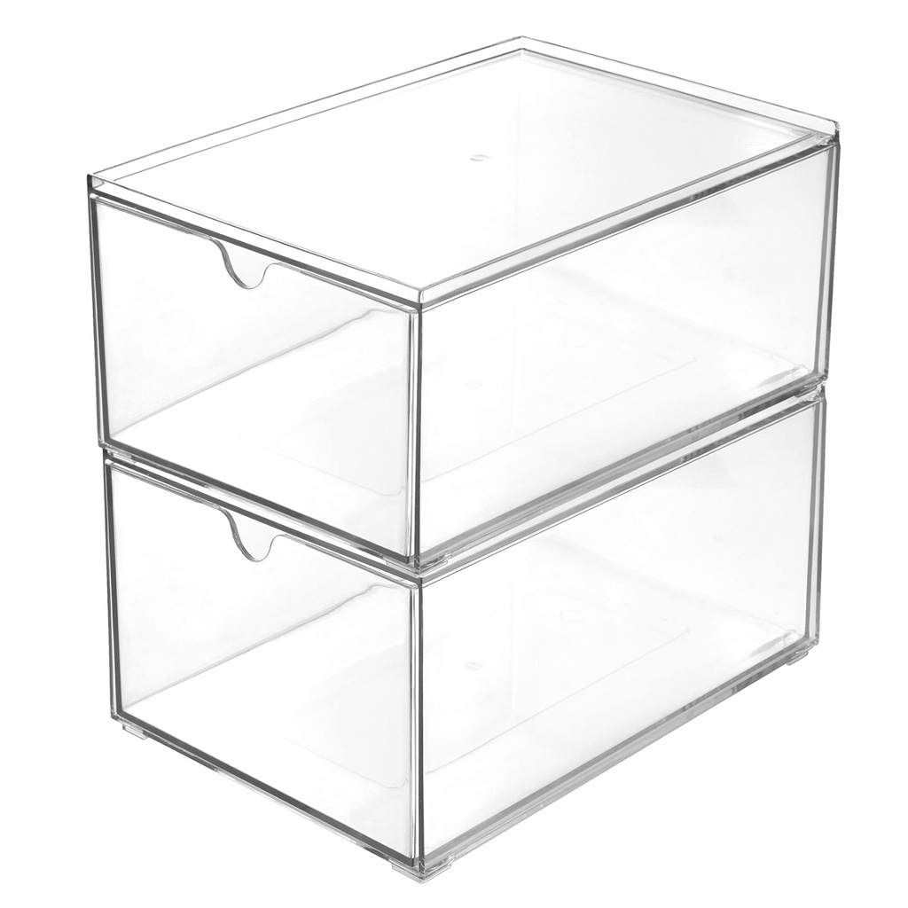 Youngever 2 Pack Stackable Plastic Organiser Drawers, Clear Cosmetic Organizers, Makeup Org