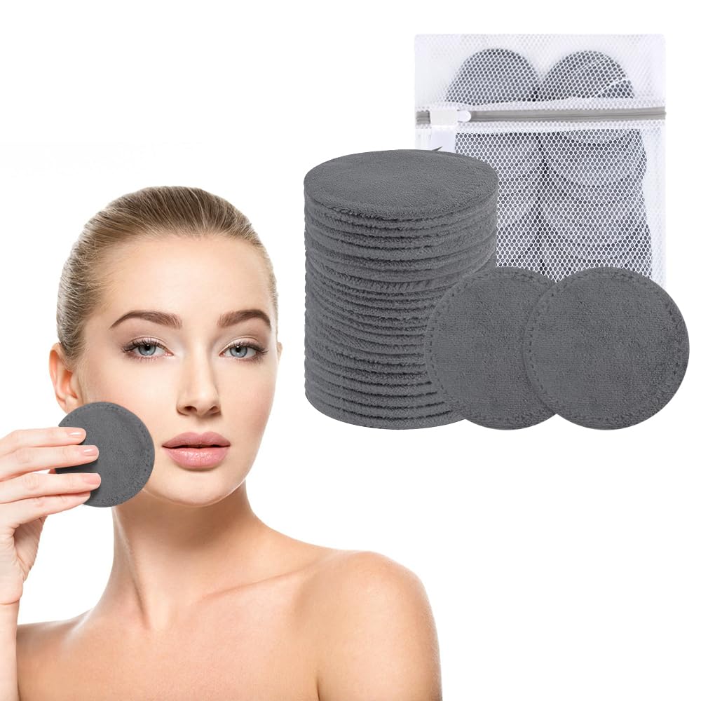 24 Pack Makeup Remover Pads, Microfibre Makeup Remover Wipes, Eco Friendly Reusable Make Up