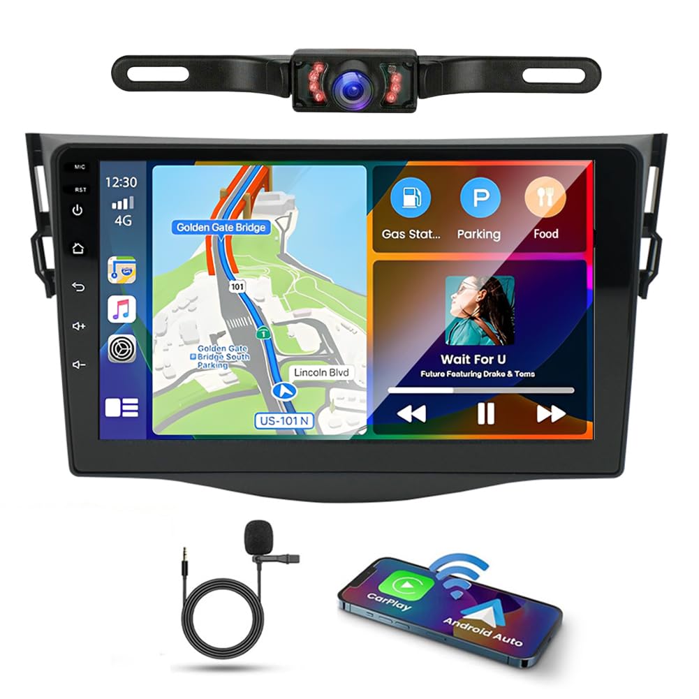 4G+64G Android 14 Car Stereo for Toyota RAV4 2007-2012, 9 Inch 1280P HD Touch Screen