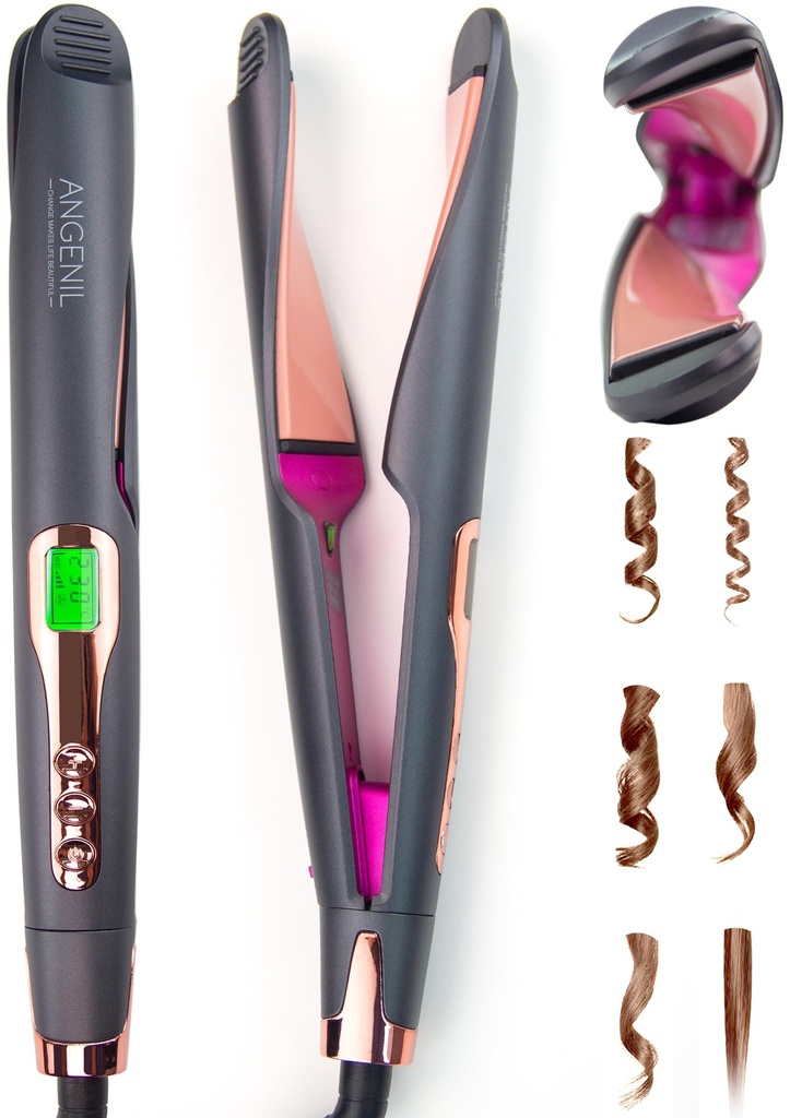 ANGENIL Pro Twist Hair Straighteners for Women, Dual Voltage Hair Straighteners and Curler