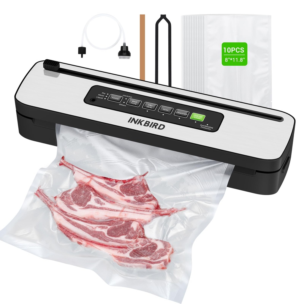 INKBIRD 110W Vacuum Sealer Machine, High Power with Liquid/Moist/Dry 6-Food Modes, Compact