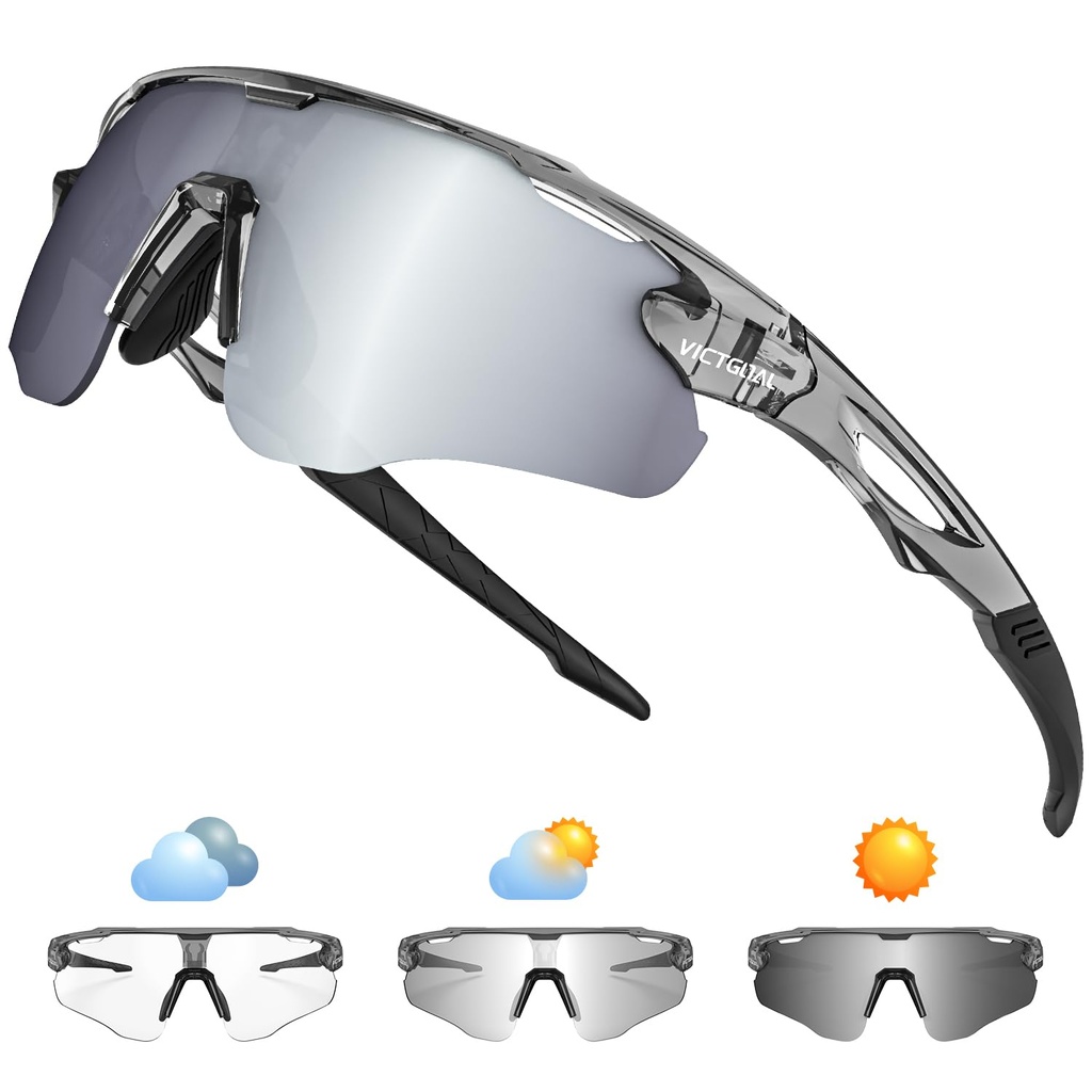 Victgoal Running Glasses Photochromic Sunglasses for Men Women with TR90 Frame UV Protectio