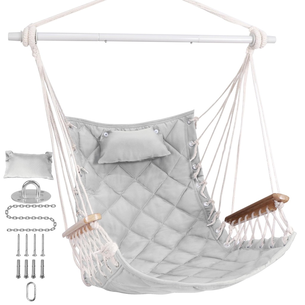 SUNWAY Hammock Chair with Wooden Armrest & Pillows - 350Lbs Capacity Indoor/Outdoor Hanging