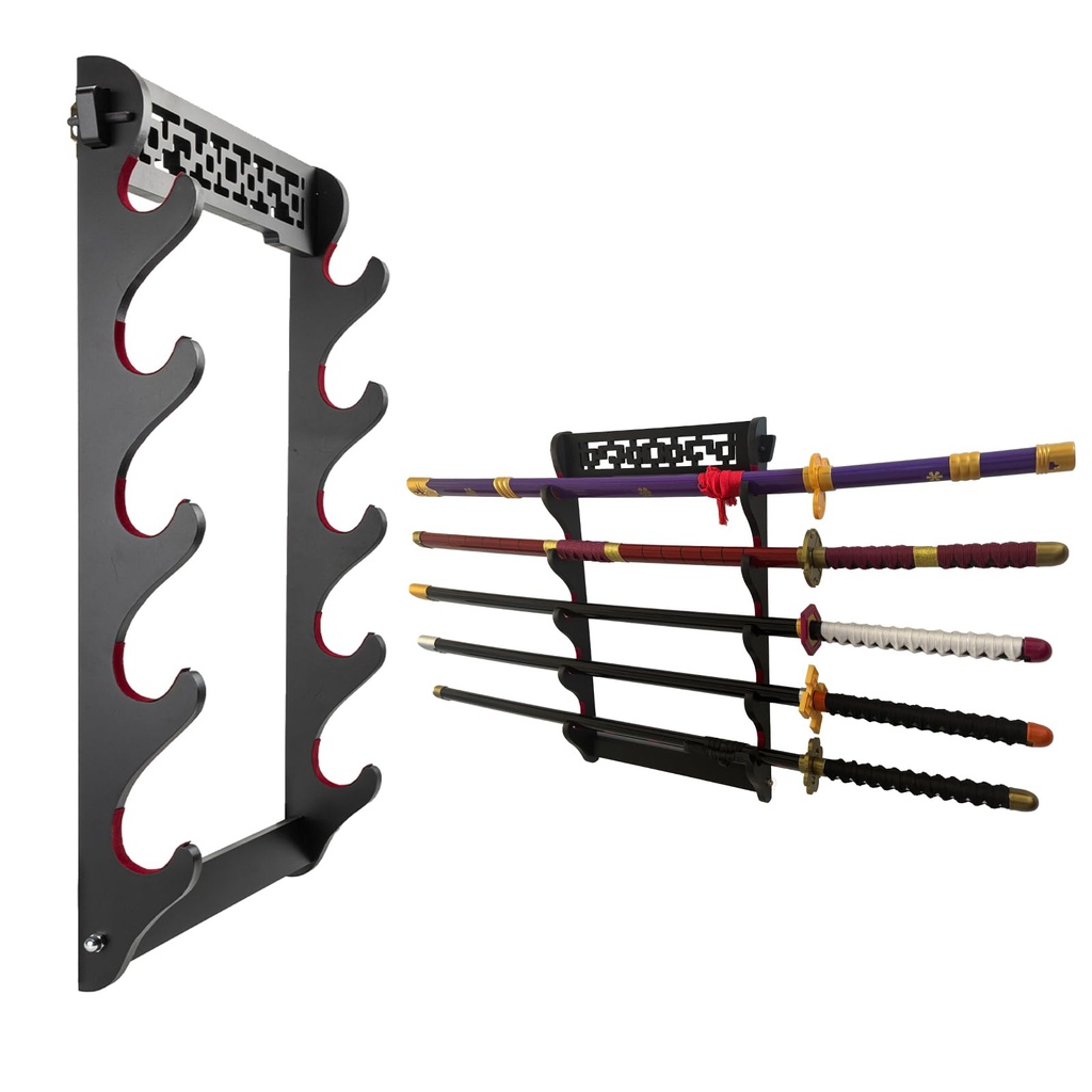 Dfdvye Katana Sword Holder - 5 Tier Samurai Sword Display Rack With Wall Mount for Wakizash