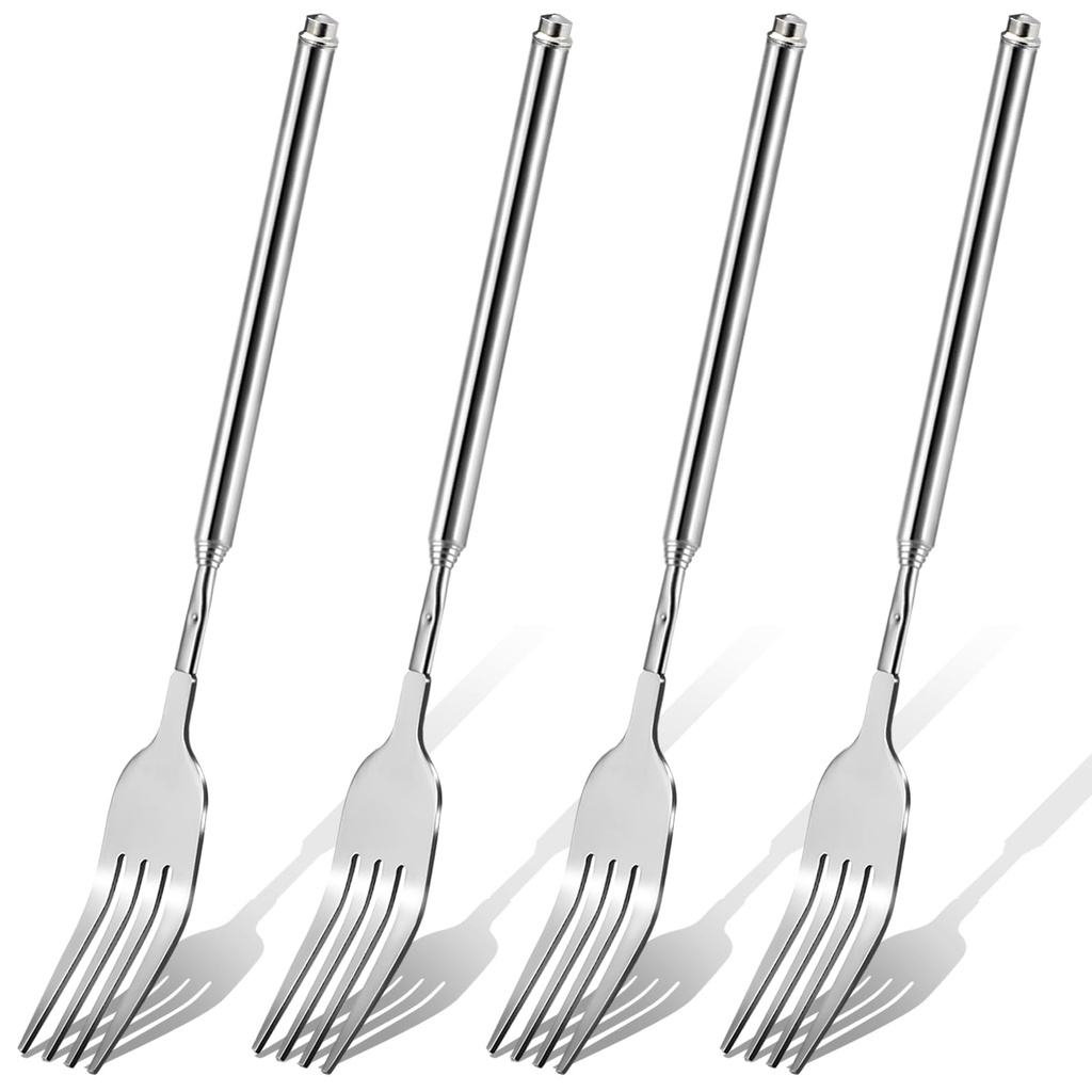 4 PCS Extendable Fork Set, Long Forks, Extended Stainless Steel Telescopic Forks for BBQ, D