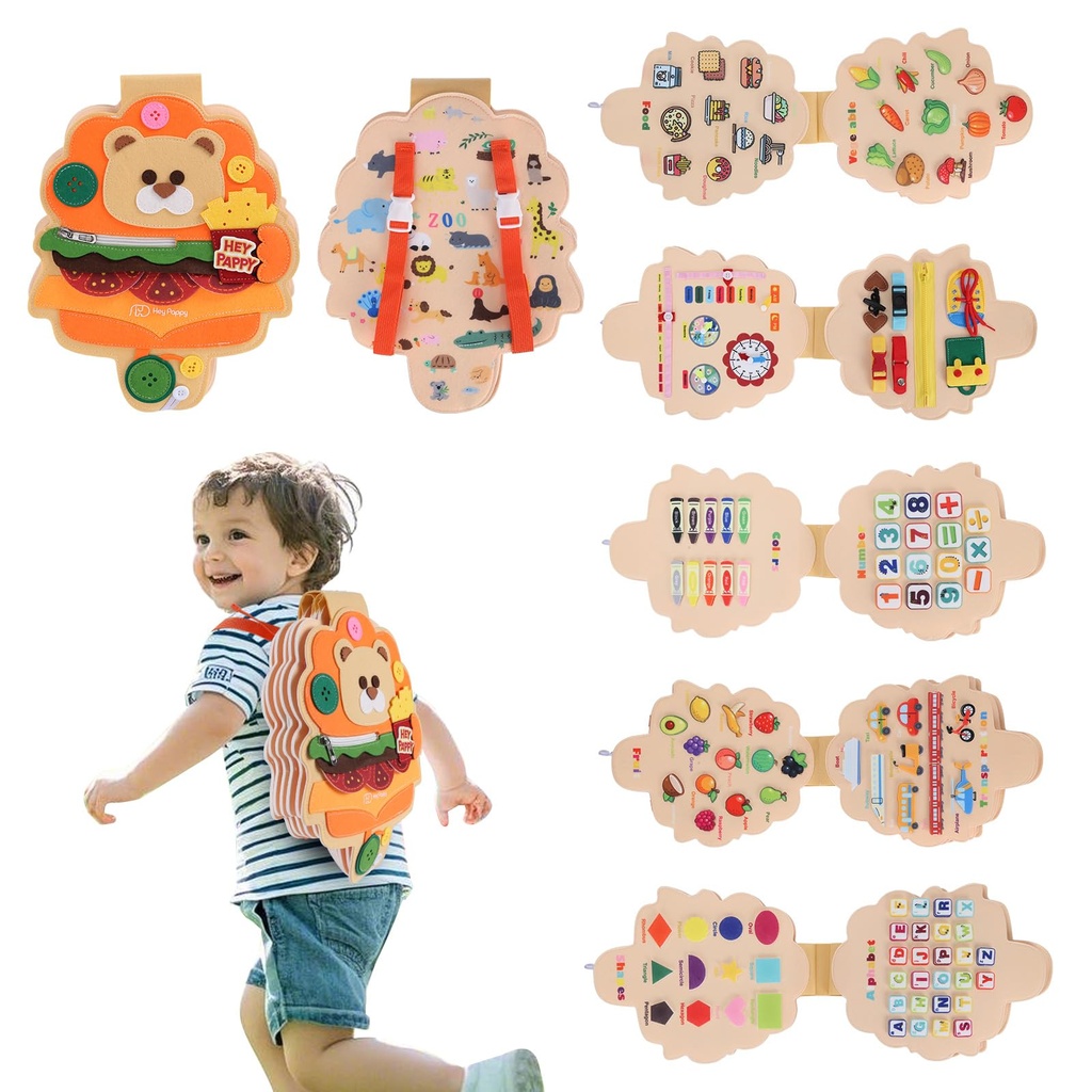 Heypappy Busy Board Montessori Toys, 12 in 1 Busy Book Learning Sensory Toys for Toddlers w