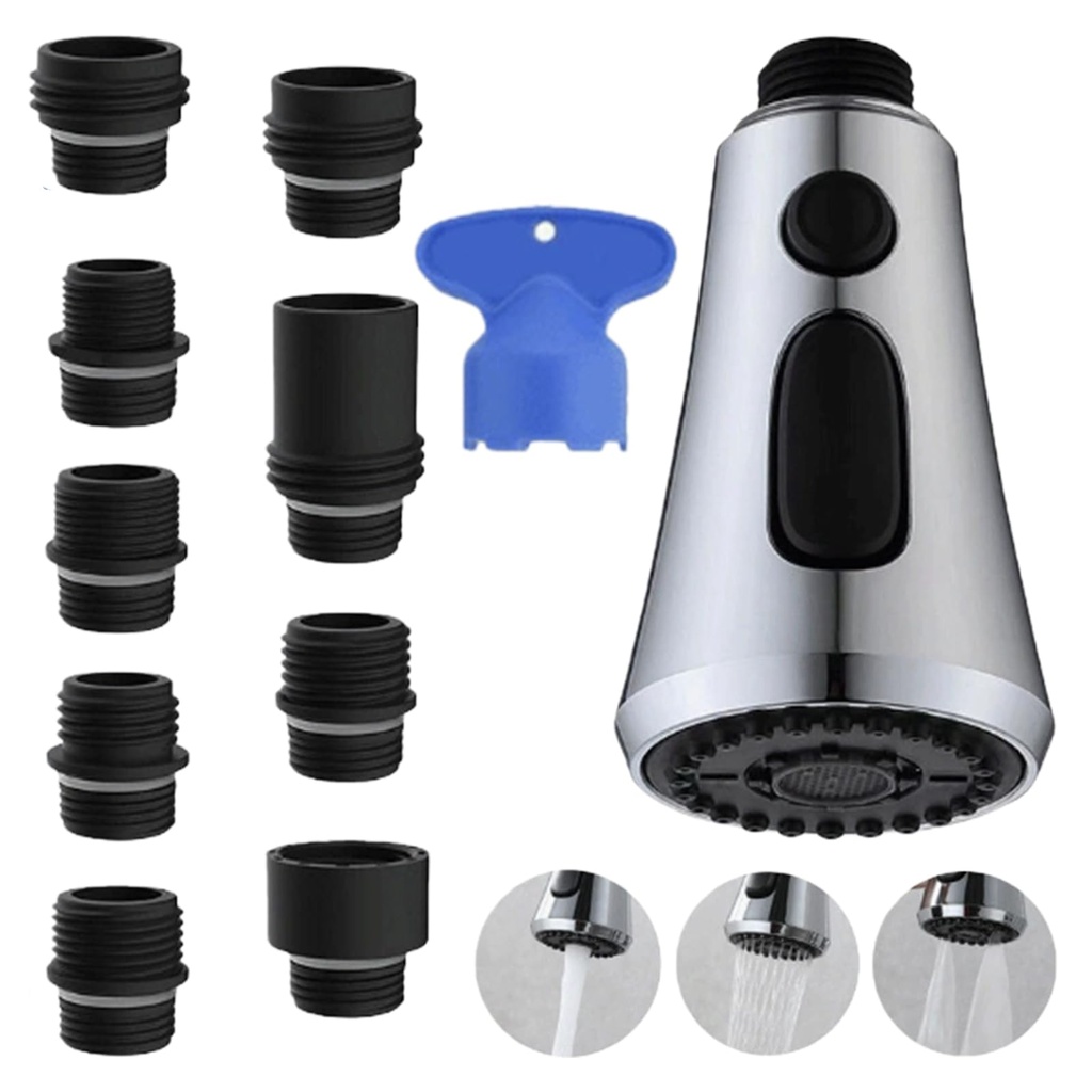 Kitchen Faucet Head Replacement, Pull Down Kitchen Spray Head with 9 Adapters, 3-Function S