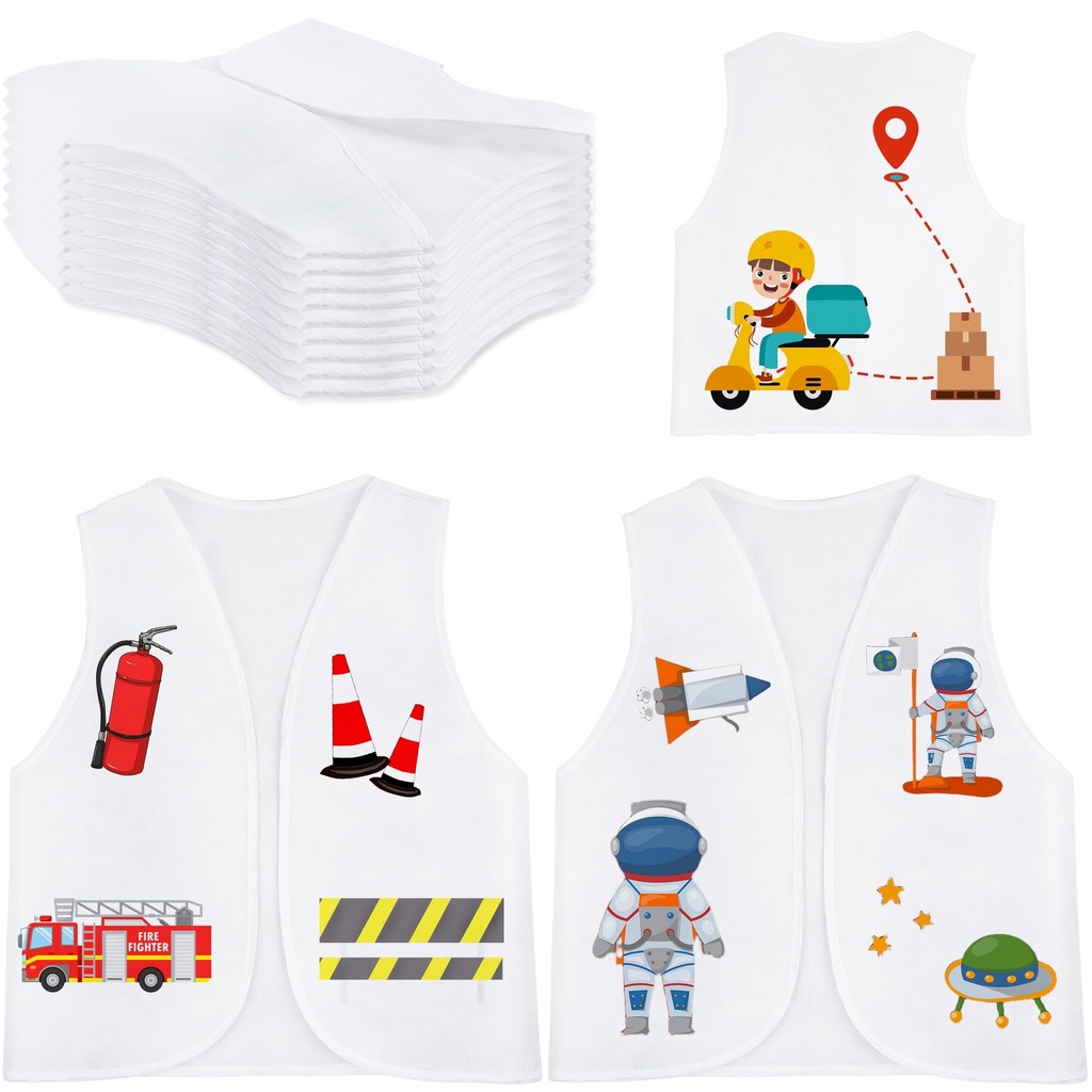 12 Pcs Kids White Vest Unfinished Dress Up Vest Blank DIY Career Vest Role Play Costume for