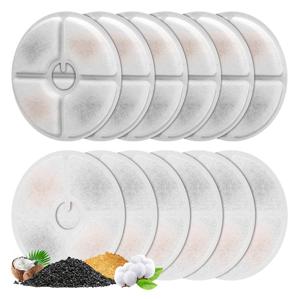 Feriva Cat Water Fountain Filters, Pet Fountain Filter, Triple Filtration Replacement Filter
