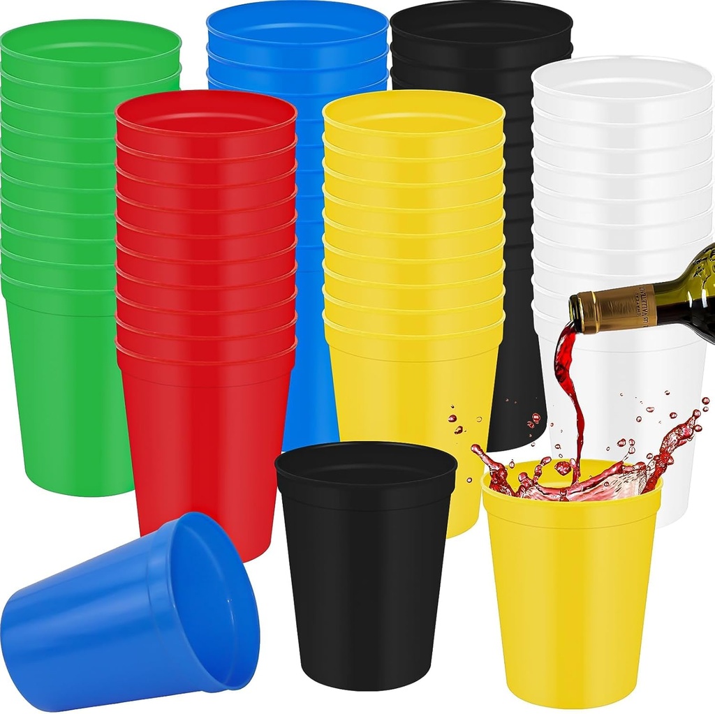 HFZCV 60 Pack Reusable Plastic Cups, 450 ml Plastic Drinking Cups, Bright Multi Coloured Pl