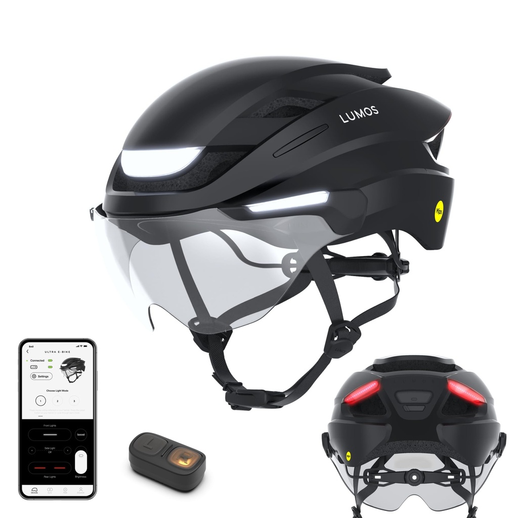 Lumos Ultra E-Bike Smart Helmet | NTA 8667 Certified | Front & Rear LED Lights | Retractabl