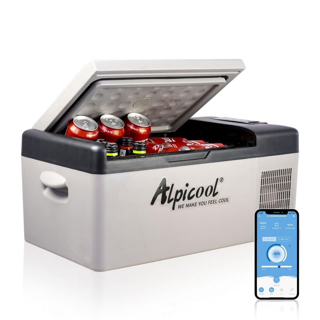 Alpicool C15 15L Compressor Car Fridge Freezer, DC 12v Camping Refrigerator, Portable Mini