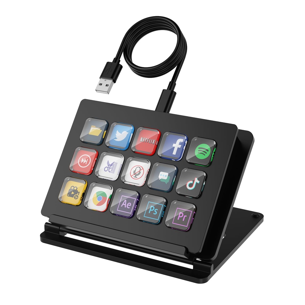 Yinker Stream Controller Deck, 15 Customise Macro Key Console, One Press Trigger for Deskto