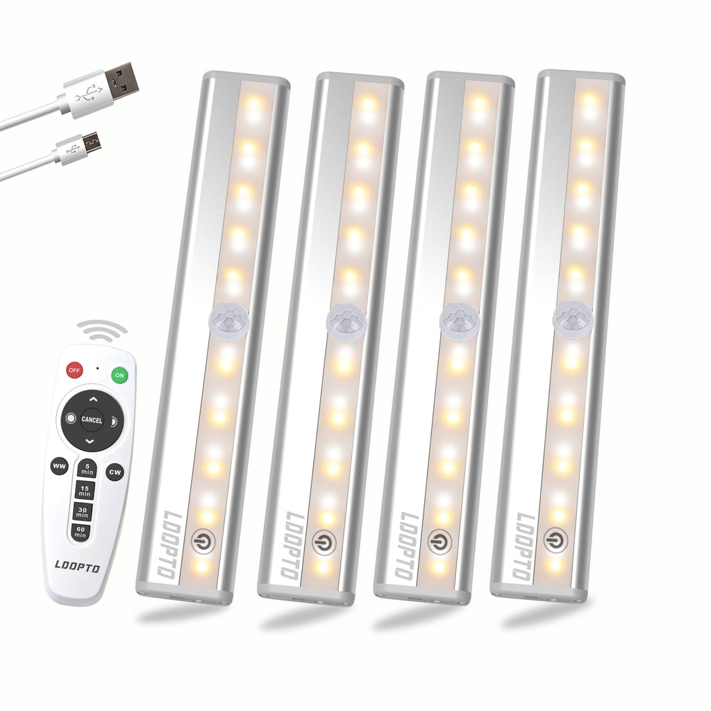 Under Cupboard Kitchen Lights with Remote, 20 LED Rechargeable Battery Operated Lights 4 Pa