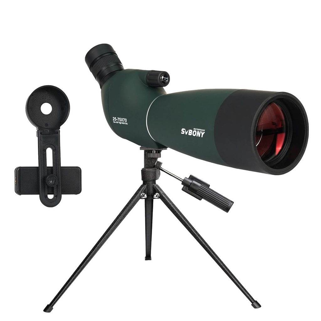 Svbony SV28PLUS Upgraded Spotting Scope for Target Shooting, 25-75x70mm BAK4 A5 Wine Red FM