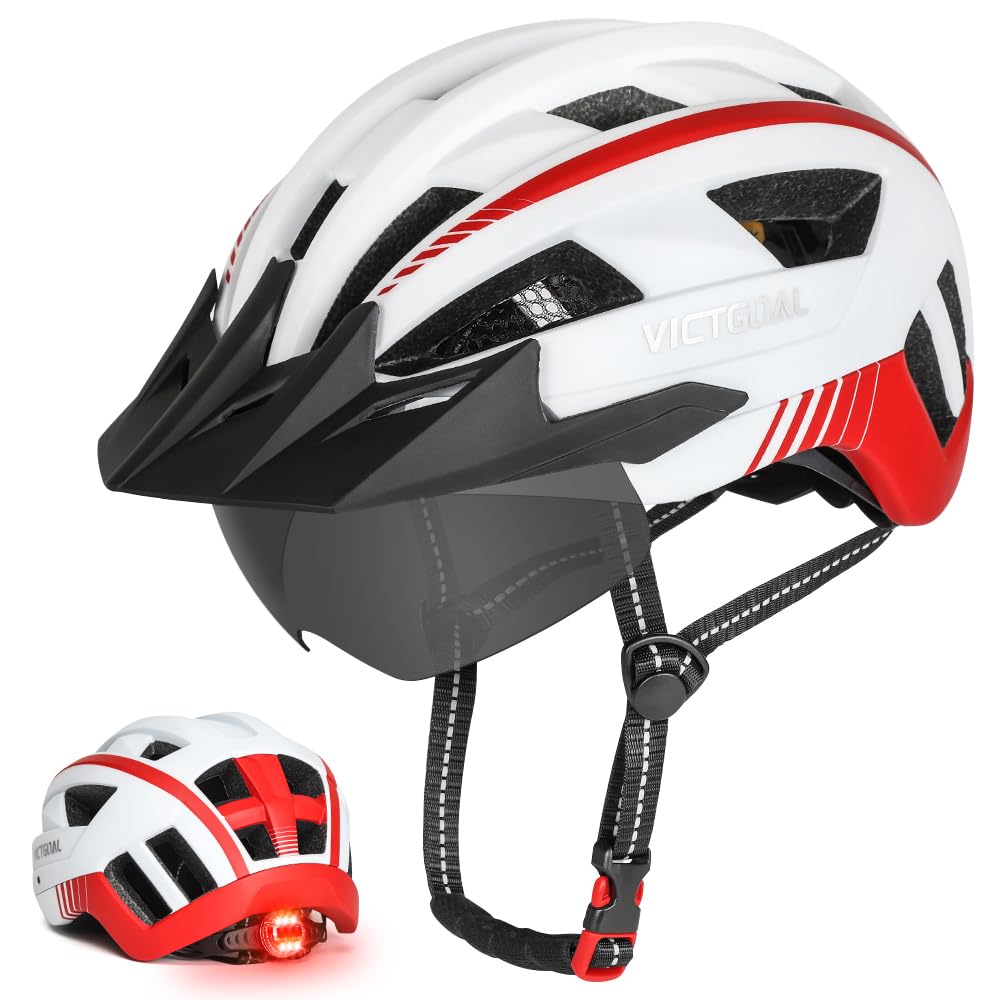 Victgoal Bike Helmet for Men Women with Led Light Detachable Magnetic Goggles Visor Mountai