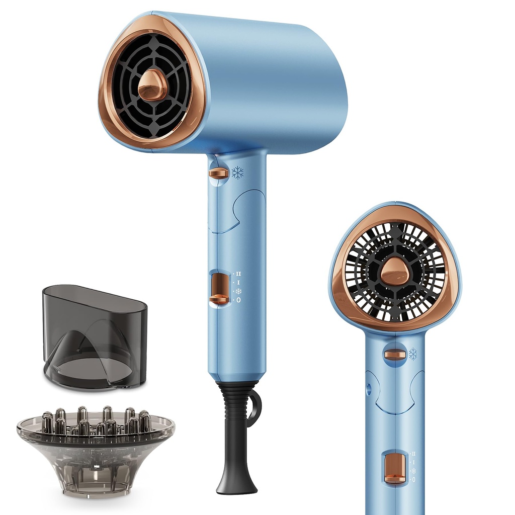 Ionic Hair Dryer 2000W, Professional Hairdryer with Cold Air Mode, Anti-Frizz, 2 Speed 3 He