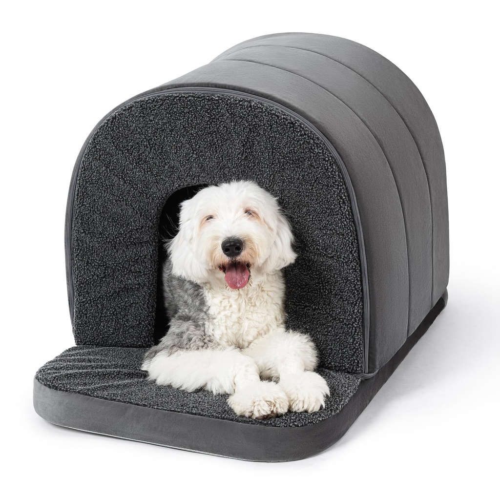 PELZIN Indoor Dog House - Orthopedic Dog Tent Bed w/Egg-Crate Foam - Pet Bed with Cover Cav