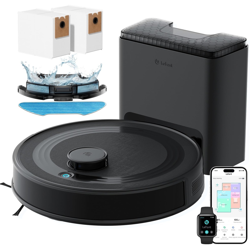 Lefant M2 Plus Robot Vacuum and Mop, Self-Emptying, 6000Pa Suction, 75-Day Hands-Free, dToF