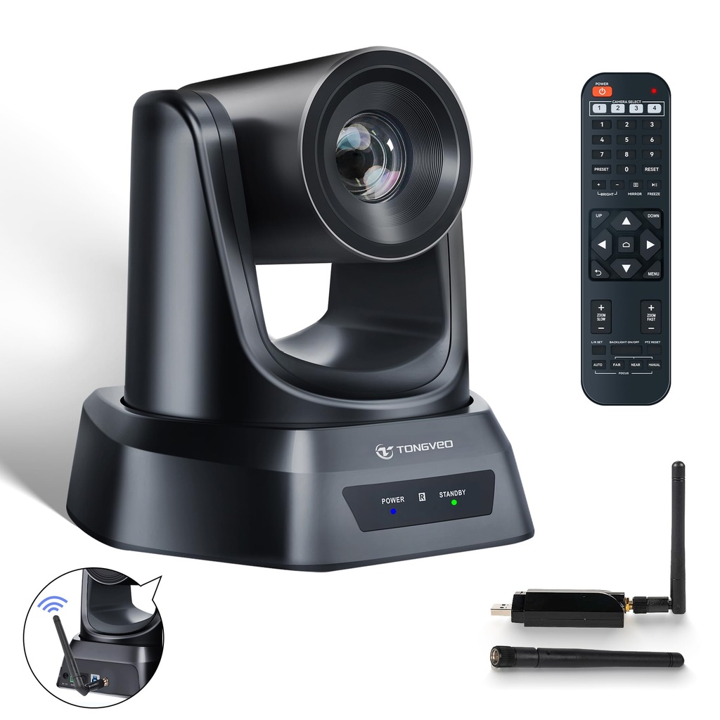 TONGVEO 4K AI PTZ Camera with Auto Tracking and 10X Optical Zoom, Conference Room Webcam