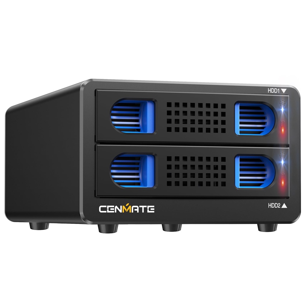 Hard Drive Enclosure, CENMATE Aluminum 2 Bay RAID Enclosure with Fan for 2.5/3.5 SATA HDD/S