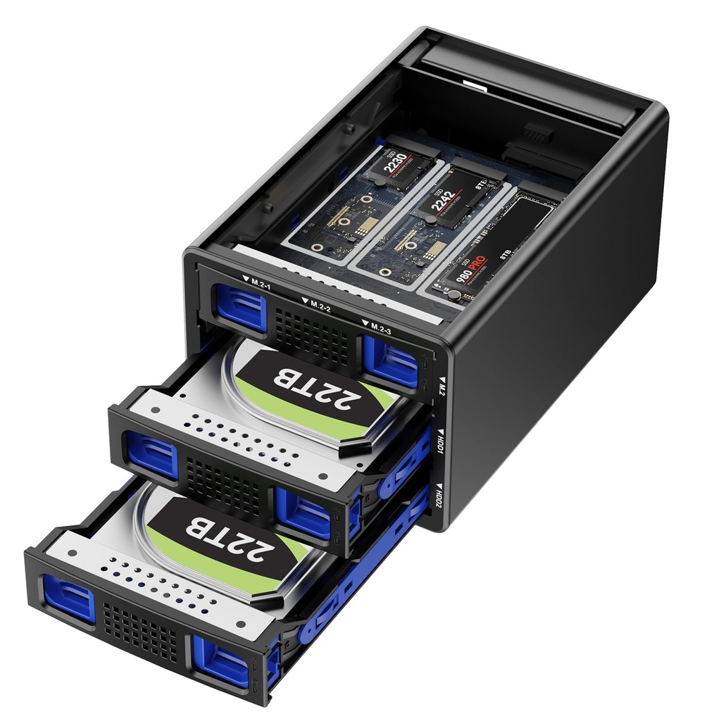 Hard Drive Enclosure Hybrid 5 Bay RAID HDD M.2 NVMe Enclosure with Cooling Fan for 2.5/3.5"