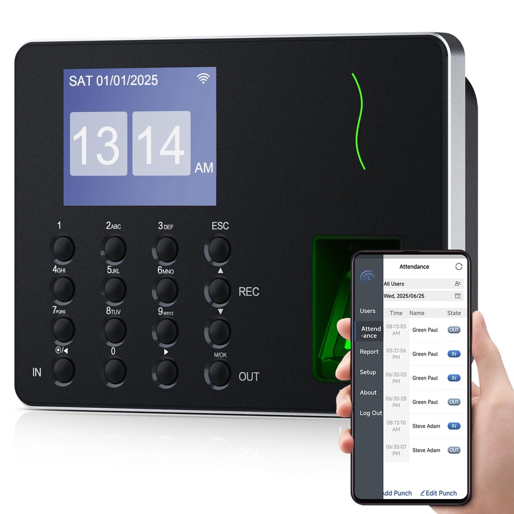 NGTeco APP-Based Time Clock, Fingerprint & PIN Time Clocks for Employees Small Business, 2.4