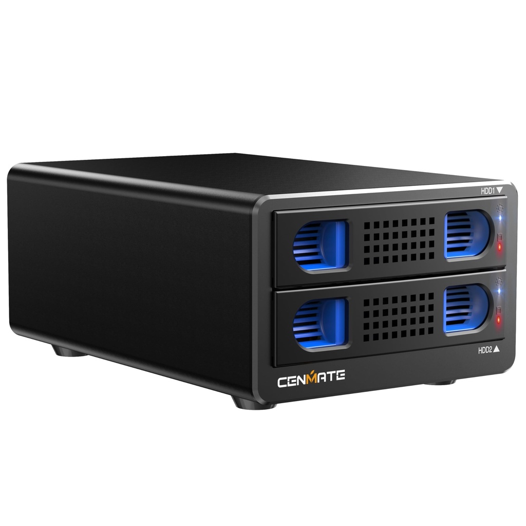 Hard Drive Enclosure, 10Gbps Aluminum 2 Bay HDD Enclosure with Fan for 2.5/3.5 SATA HDD/SSD