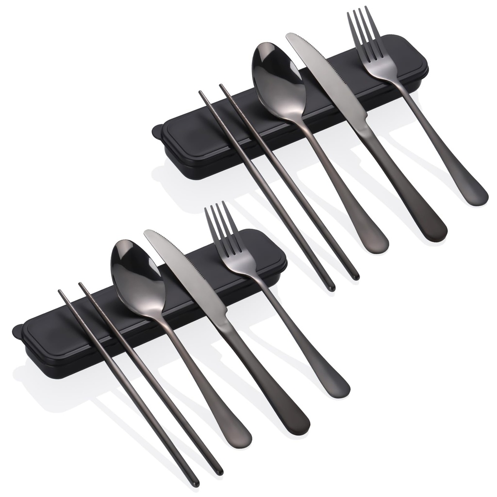 MICHIHOMIE 2 Pack Travel Cutlery Set with Case, Portable Camping Cutlery Set, Stainless Ste