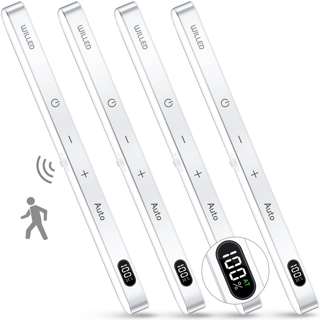 WILLED Under Cupboard Kitchen Lights, Battery Display, Motion Sensor Lights Indoor, Wardrob
