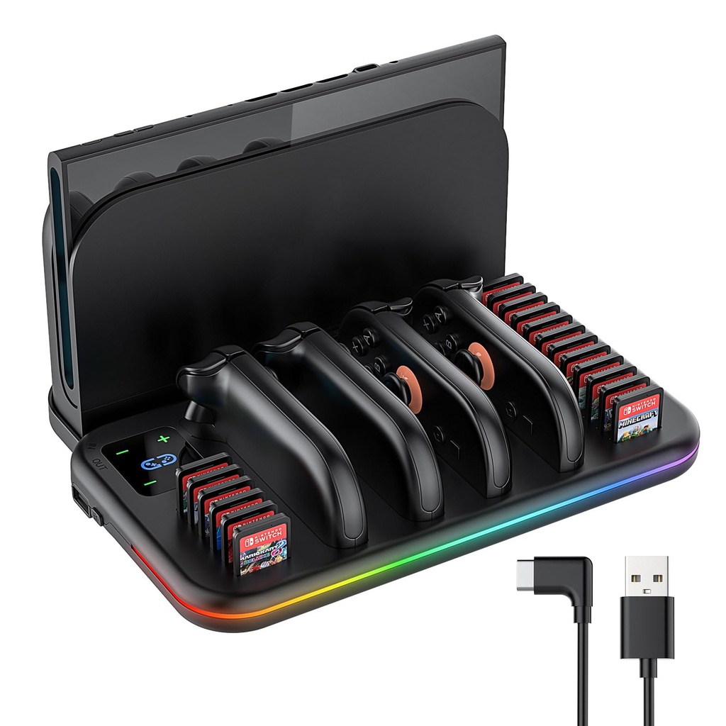 JORREP Charging Dock for Switch 2 with Organizer Stand for 2 Joy con,Game Cards Storage,Gam