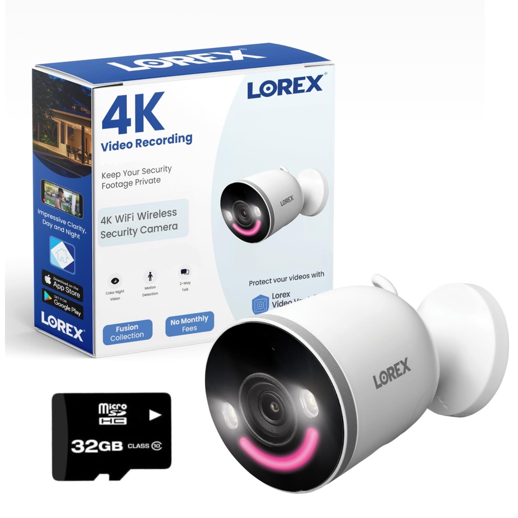 Lorex 4K Spotlight Indoor/Outdoor Wi-Fi 6 Security Camera with Smart Security Lighting, Pers