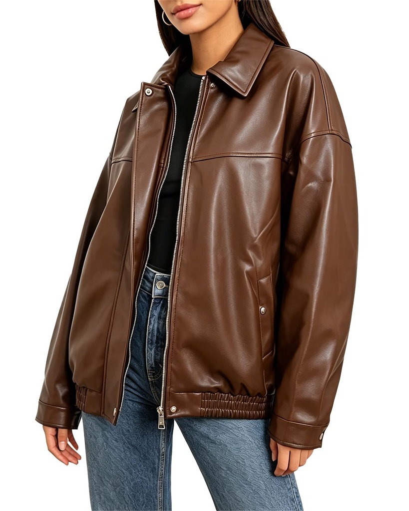 DIASHINY Women Faux Leather Jacket Oversized Moto Biker Coat Plus Size Loose Motocycle Outwe