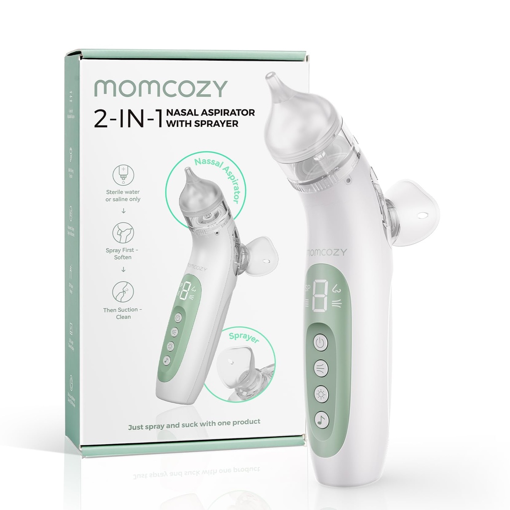 Momcozy BreezyClear 2-in-1 Electric Nasal Aspirator for Baby with Spray, 65kPa 