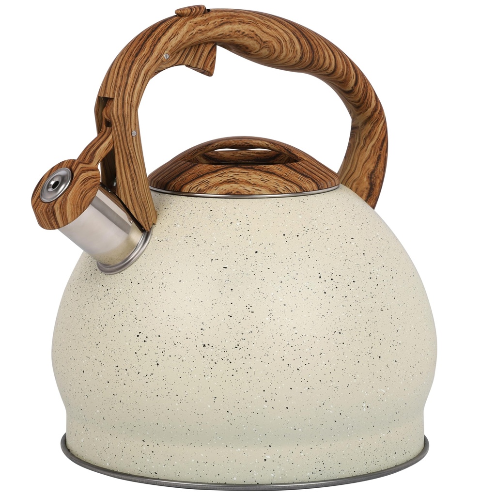 Belle Vous Beige Texture Whistling Tea Kettle - 3L Tea Pot for Stovetop/Induction Hob - Sta