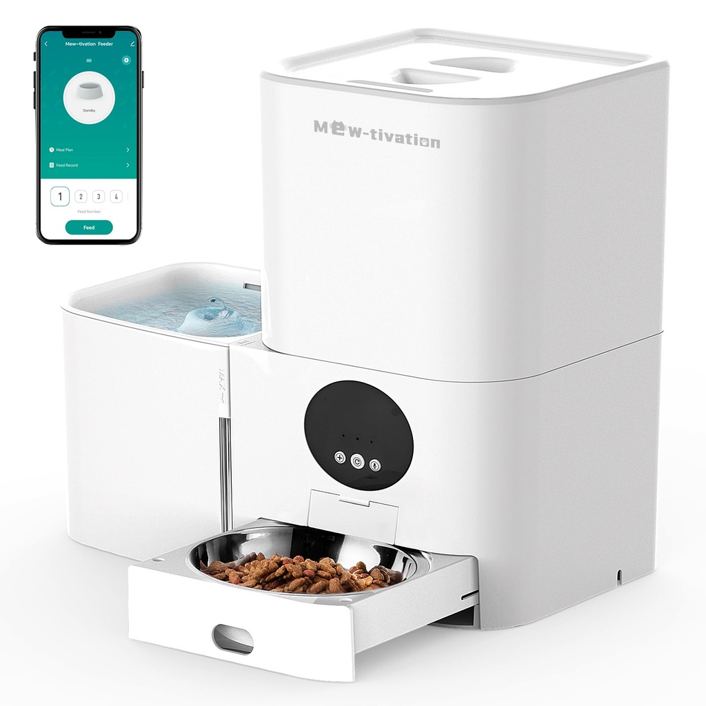 Smart Automatic Cat Feeder with Camera, 2in1 Pet Feeding Station with 5L Food Dispenser