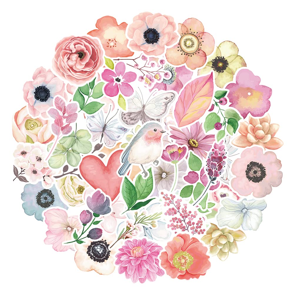 MARSFORCE Flowers Stickers Set, Lovely Gift for Kids Teens Adult, Cute Waterproof Vinyl Sti